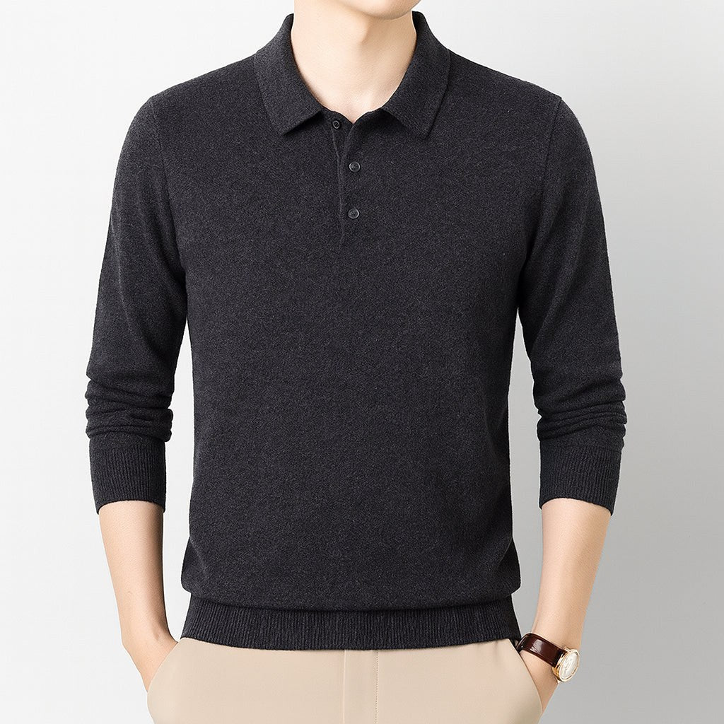 Oxford Knit Polo Shirt Sweater – Timeless Warmth and Refined Comfort