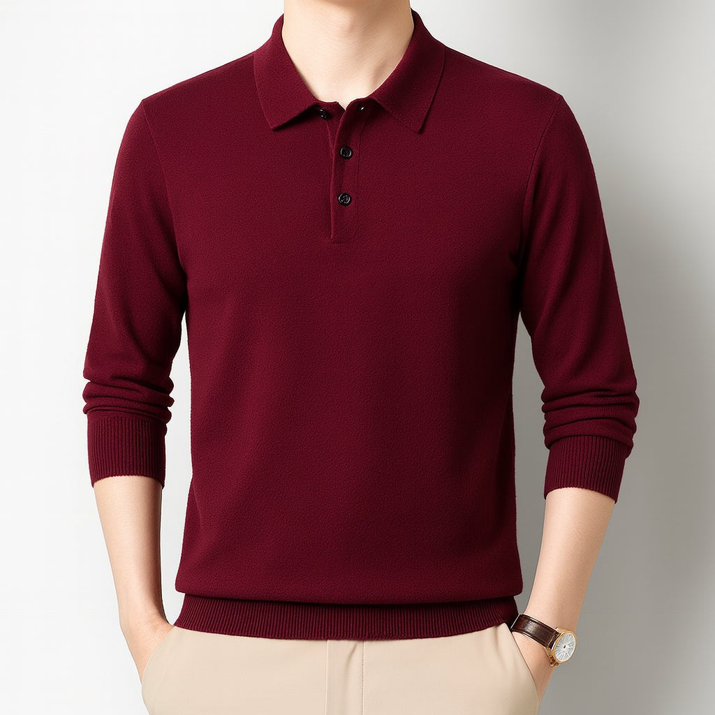 Oxford Knit Polo Shirt Sweater – Timeless Warmth and Refined Comfort