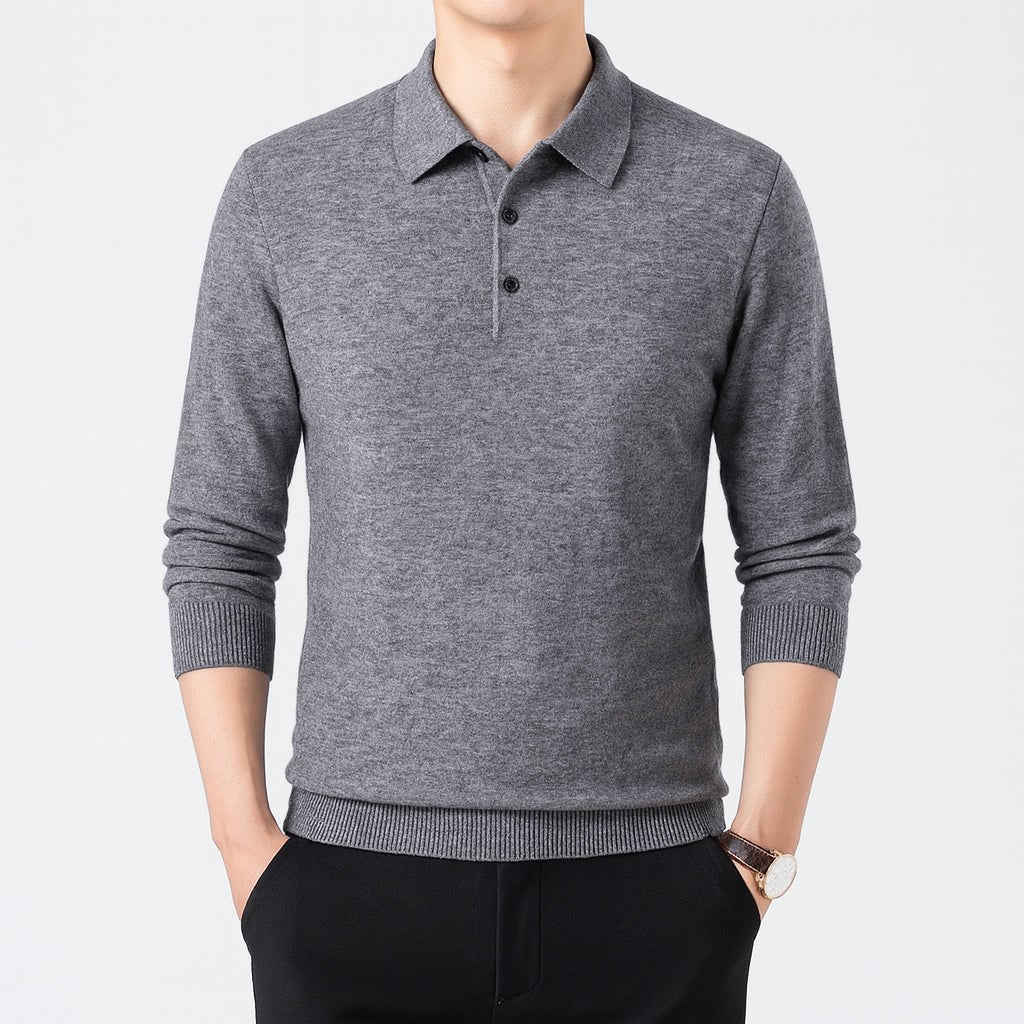 Oxford Knit Polo Shirt Sweater – Timeless Warmth and Refined Comfort
