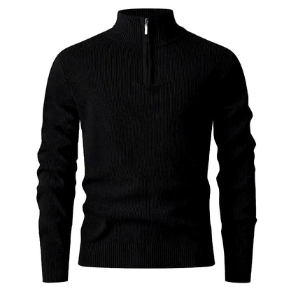 Halden Quarter Zip Knit Sweater in Black