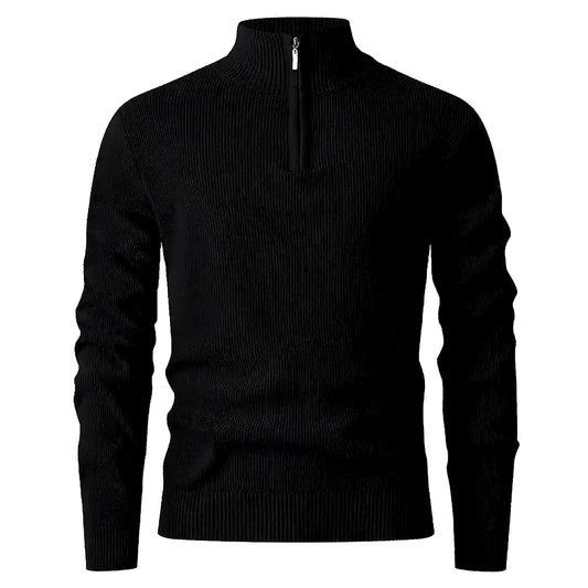 Halden Quarter Zip Knit Sweater in Black