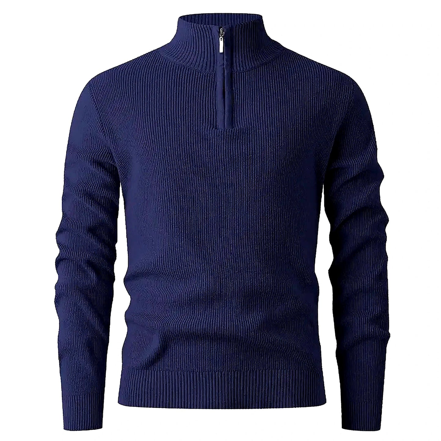 Halden Quarter Zip Knit Sweater in Navy Blue