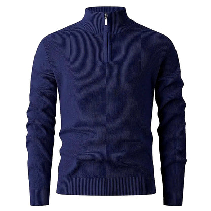 Halden Quarter Zip Knit Sweater in Navy Blue