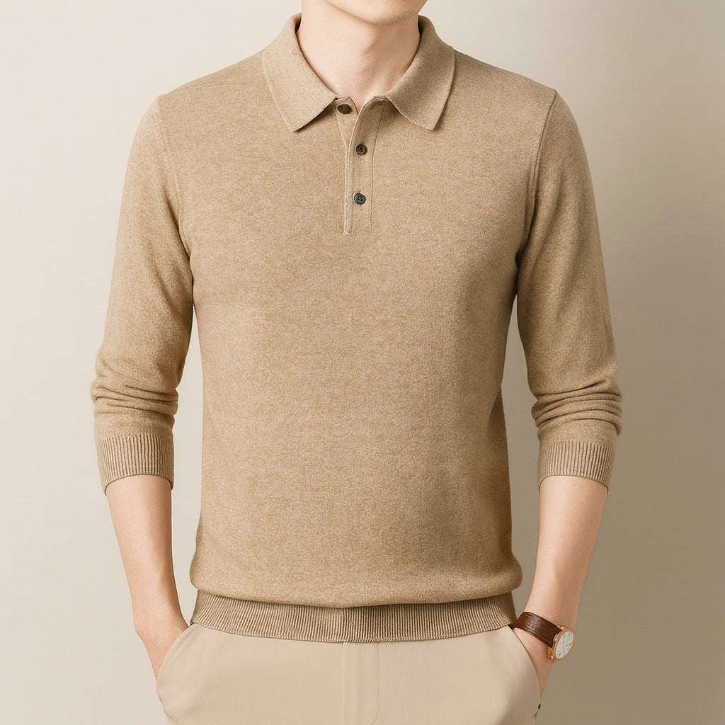 Oxford Knit Polo Shirt Sweater – Timeless Warmth and Refined Comfort