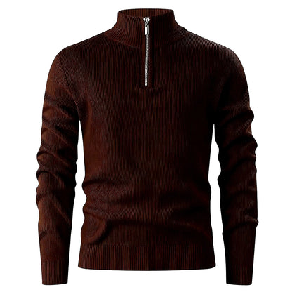Halden Quarter Zip Knit Sweater in Dark Brown